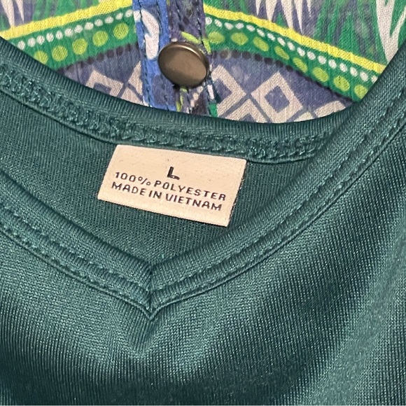 Liz Claiborne Blue Green Abstract Paisley Boho Tunic Blouse, 3/4 Sleeves, Large - Picture 7 of 7